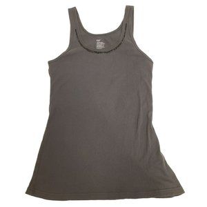 Gap Embellished Ribbed Tank Top Beaded Grey Women's L